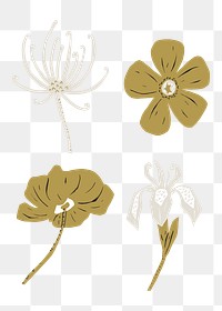 Gold flower png sticker botanical clipart collection