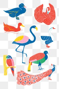 Vintage wild birds png sticker collection