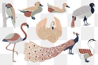 Vintage wild birds drawing png sticker drawing set