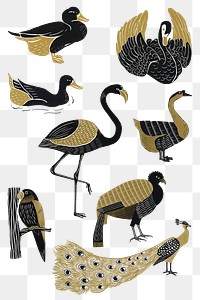 Wildlife animals png sticker vintage stencil pattern collection