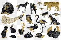 Vintage wild animals png sticker stencil painting collection