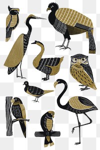 Wildlife animals png sticker vintage stencil pattern collection