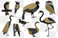 Wildlife animals png sticker vintage stencil pattern set