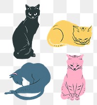 Vintage cat animal png sticker hand drawn illustration collection