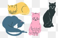Vintage cat animal png sticker hand drawn illustration collection
