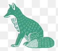 Green fox vintage linocut png sticker