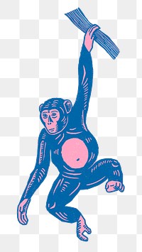 Retro blue monkey png sticker drawing clipart