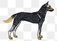 Vintage dog png animal sticker black linocut drawing clipart