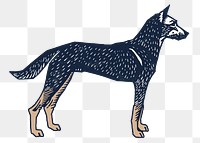 Retro linocut dog png sticker hand drawn illustration