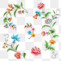 Colorful flowers png vintage sticker