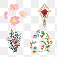 Colorful flowers png vintage sticker