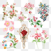 Colorful flowers png vintage sticker