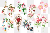 Colorful flowers png vintage sticker