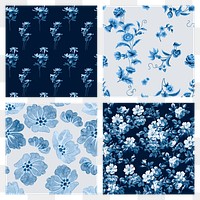 Png blue flowers pattern transparent background