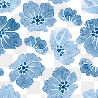 Png blue wild rose botanical pattern transparent background