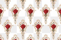 Png red rose ornamental botanical pattern transparent background