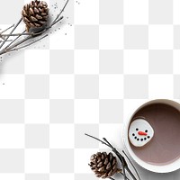 Pine cone and hot chocolate border frame png Christmas background