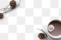 Pine cone and hot chocolate border frame png Christmas background