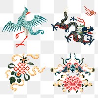 Chinese art png symbols decorative ornament set