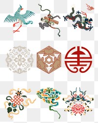 Chinese art png decorative ornament set