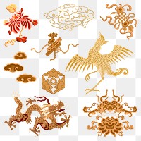 Chinese art gold png animal sticker decorative ornament set