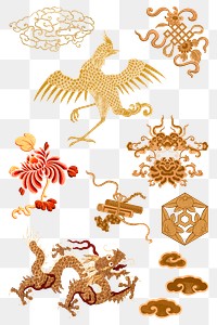 Chinese art gold png symbol sticker decorative ornament collection
