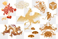 Chinese art gold symbols png sticker decorative ornament collection