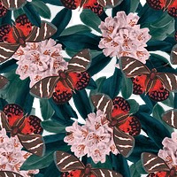 Seamless butterfly floral png pattern, vintage remix from The Naturalist's Miscellany by George Shaw