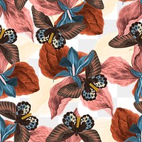Seamless butterfly floral png pattern, vintage remix from The Naturalist&#39;s Miscellany by George Shaw