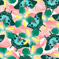 Seamless butterfly floral png pattern, vintage remix from The Naturalist&#39;s Miscellany by George Shaw