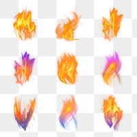 Png burning fire flame transparent graphic element set