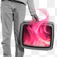Png vintage TV transparent with pink fire flame