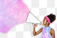 African kid png holding paper pink megaphone