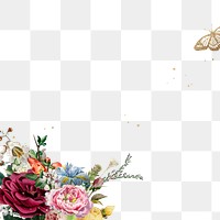 Luxury colorful roses border png watercolor illustration