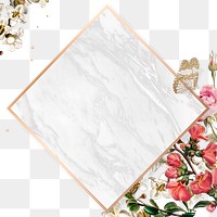 Elegant valentine&#39;s flowers png frame watercolor on marble background