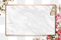 Elegant valentine&#39;s flowers png frame watercolor on marble background