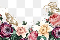 Elegant flowers png butterfly decorated border watercolor illustration