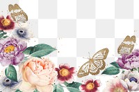 Elegant flowers png butterfly decorated border watercolor illutration