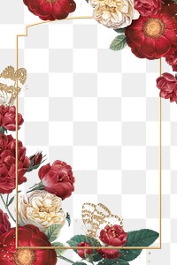 Luxury red roses png gold frame watercolor illustration