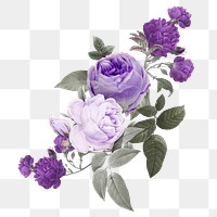 Purple png roses flower bouquet vintage hand drawn sticker