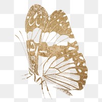 Glittery vintage gold butterfly png sticker