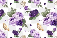 Purple roses png butterfly decorated watercolor pattern