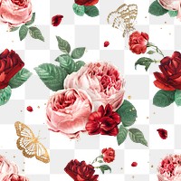 Red peony flowers png watercolor pattern