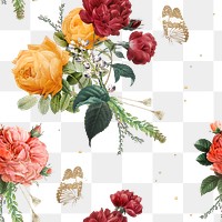 Vintage colorful roses pattern png background