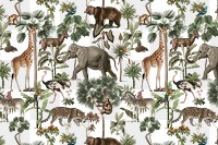 Jungle png animal pattern transparent background vintage wildlife illustration