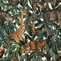 Wildlife seamless pattern png transparent background