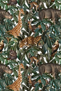Jungle png animal pattern transparent background vintage wildlife illustration