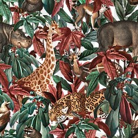 Animal seamless pattern png transparent background  in the jungle