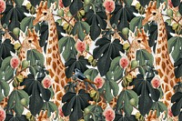 Jungle giraffe png pattern background vintage animal illustration