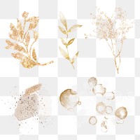 Golden decoration sticker png set in transparent background